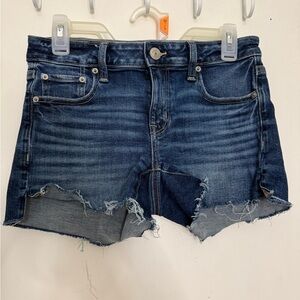 American Eagle Outfitters Dark Blue Distressed Jean Shorts